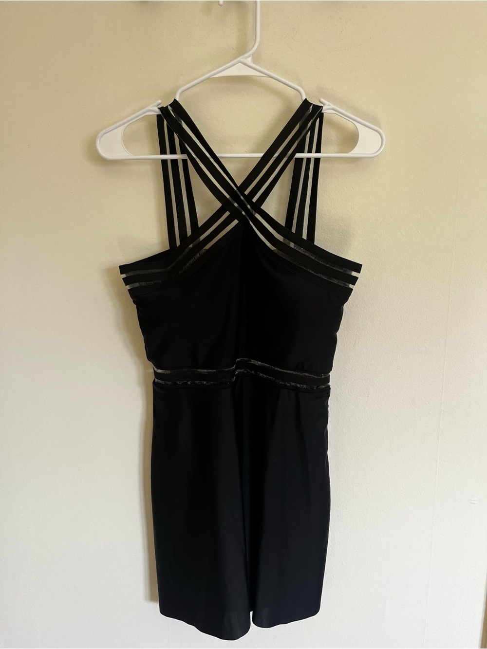Black Strappy Cross-Back Women's Swim Dress